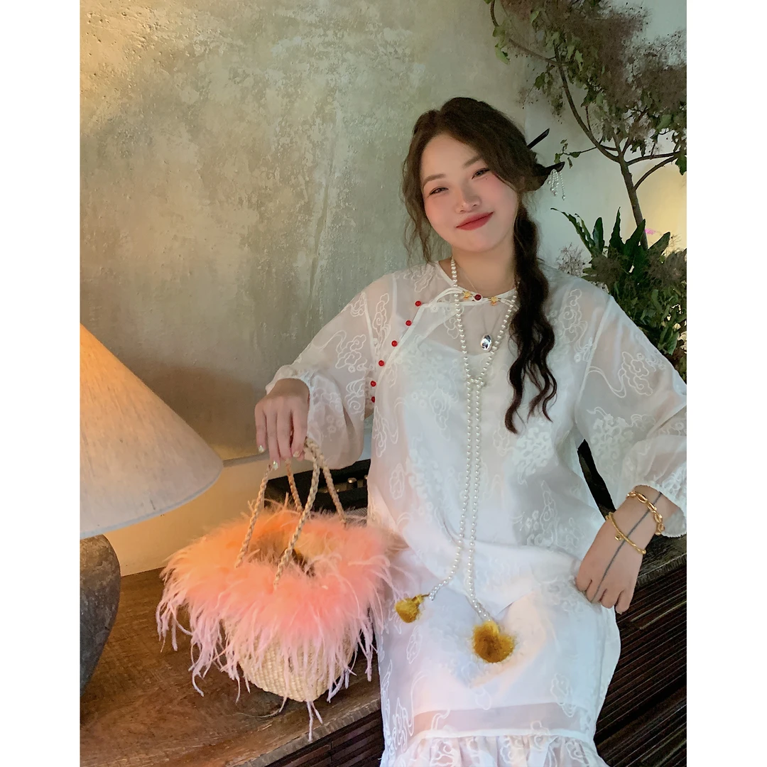 Dazi金大支 国风撞色纽扣蕾丝连衣裙0103/0258时尚夏季小众气质