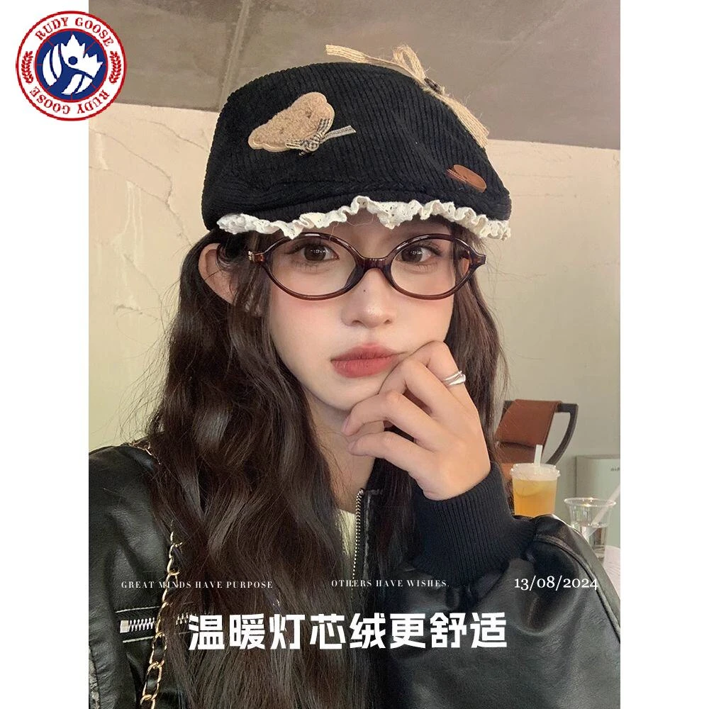 加拿大RUDY GOOSE鹅可爱小熊蝴蝶结前进帽甜美蕾丝花边鸭舌贝雷帽