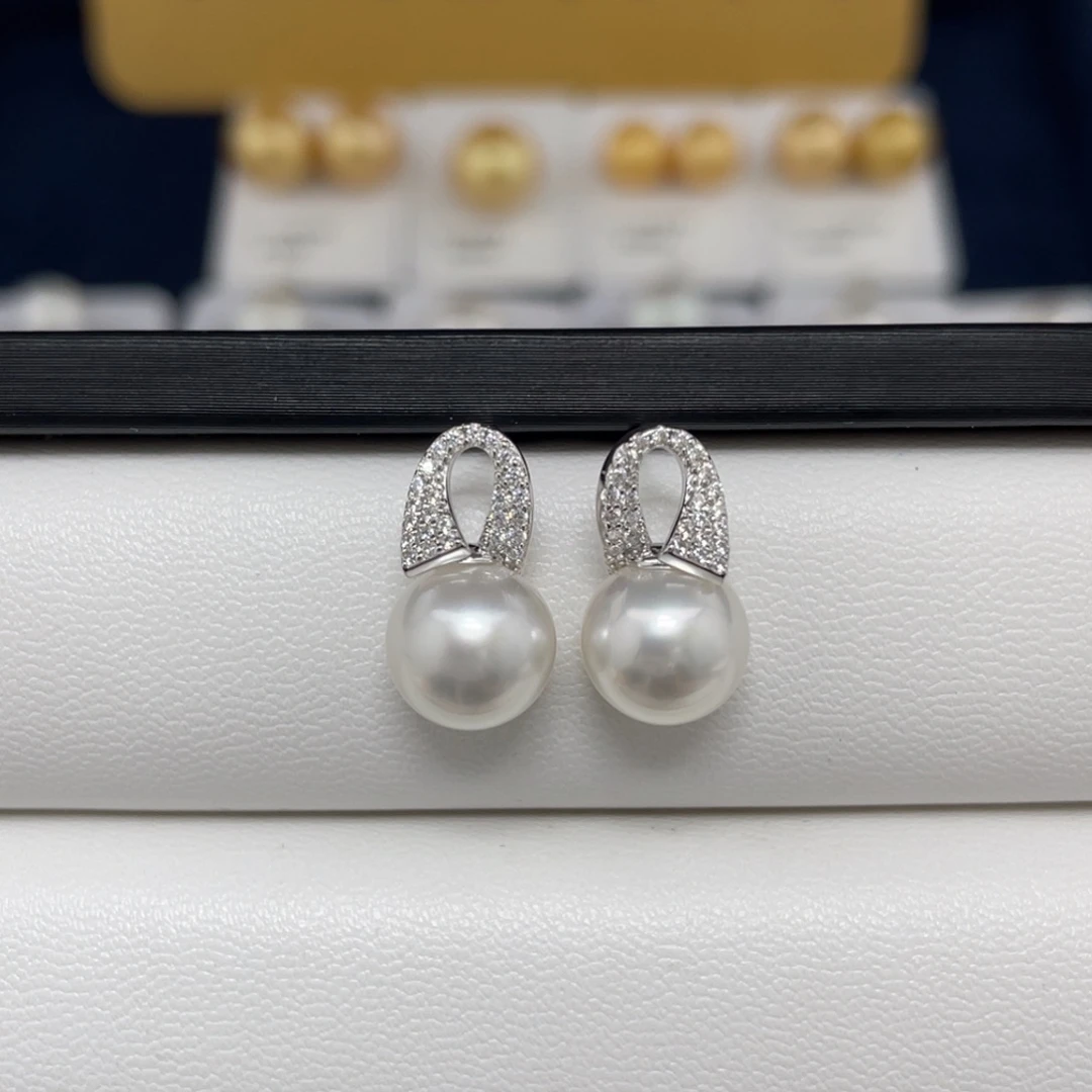 定制海水珍珠银S925镶嵌耳饰