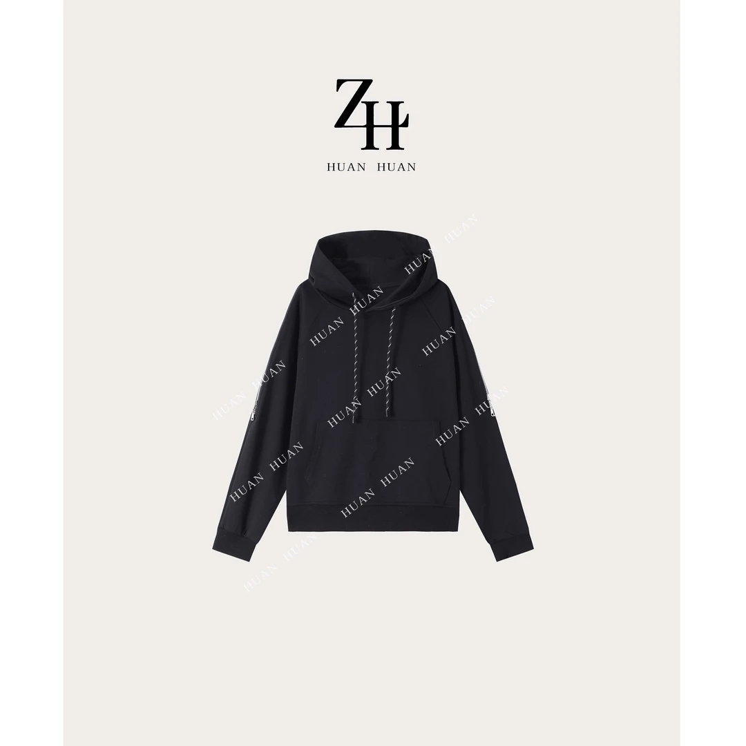 【ZH】小众设计感花色条纹帽绳连帽卫衣 1530513