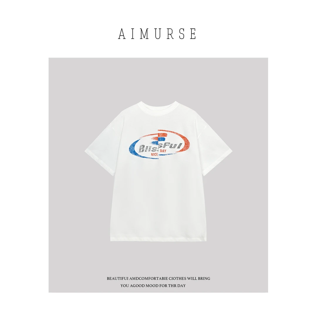 AIMURSE【塞纳告白】小众设计师 烫印图案出游穿搭休闲T恤 AM6928