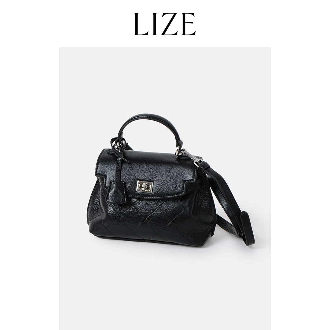 LIZE「千金凯莉包」高定油蜡纹进口牛皮.斜挎手提包ZED0073