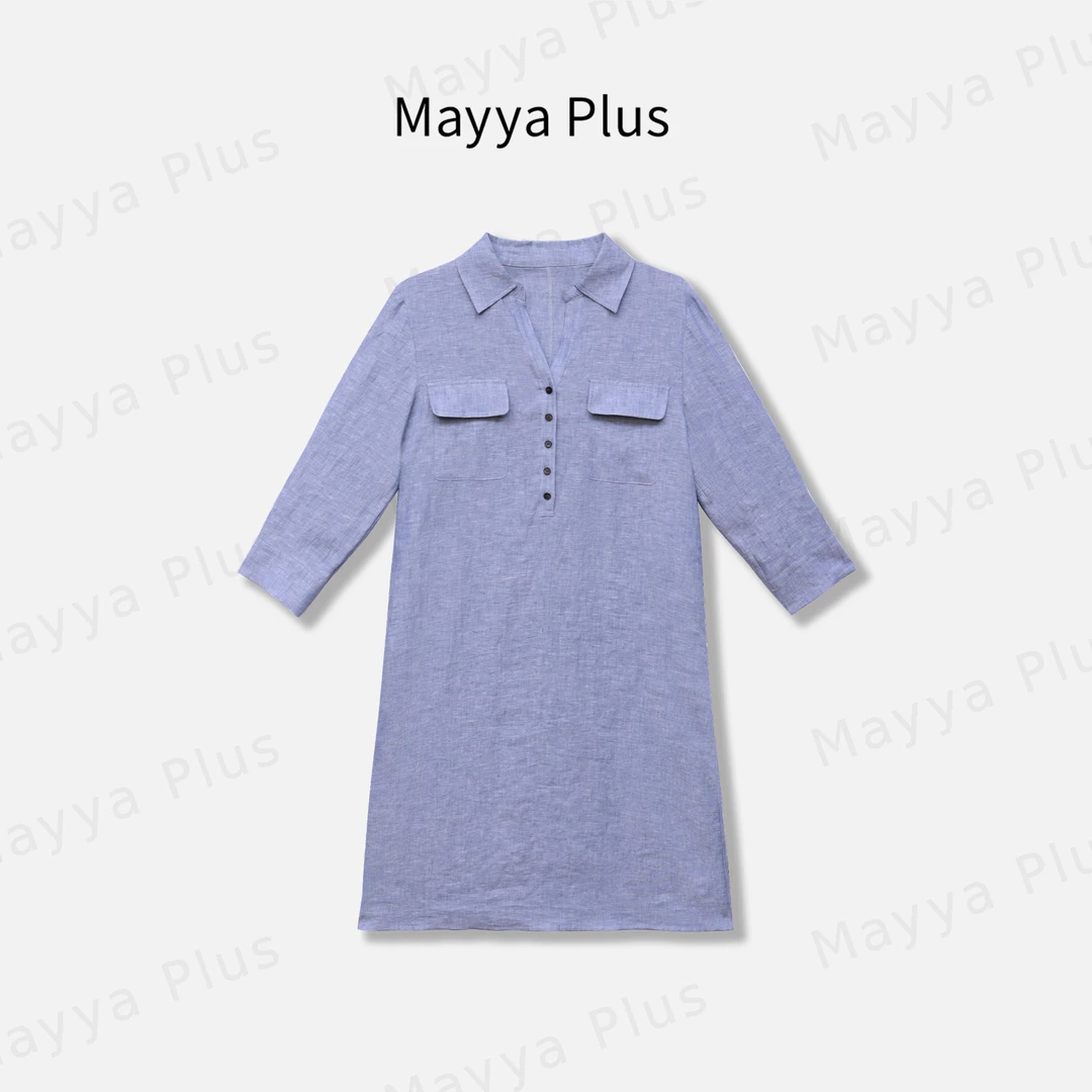 【天空之境】Mayya Plus麦芽定制早秋新款慵懒风亚麻连衣裙32529009