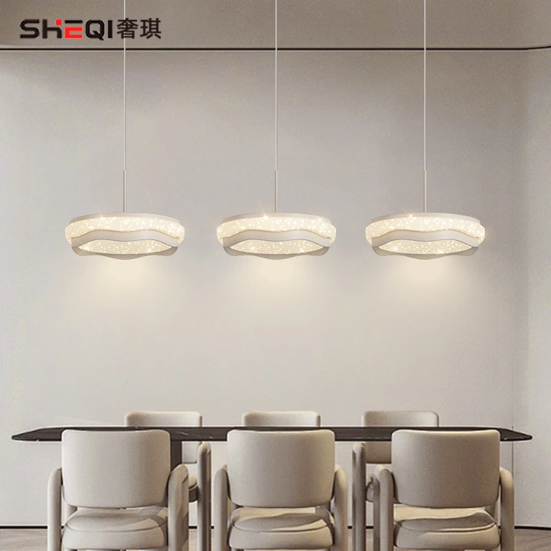 奶油星空餐厅长条圆盘吊灯现代简约全光谱高色显护眼餐桌饭厅主灯