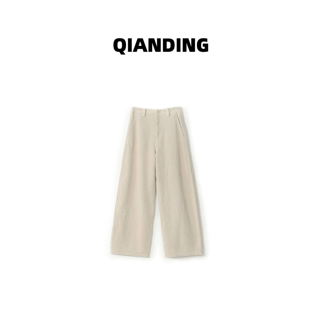 【QIANDING】【麦芬弯刀西裤】100棉灯芯绒立裁高腰显瘦时尚裤子F055