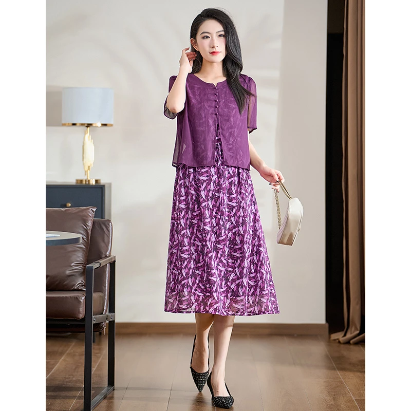 迪欧芙2025年春夏季气质时尚复古显瘦假两件中长连衣裙#XLQ17952