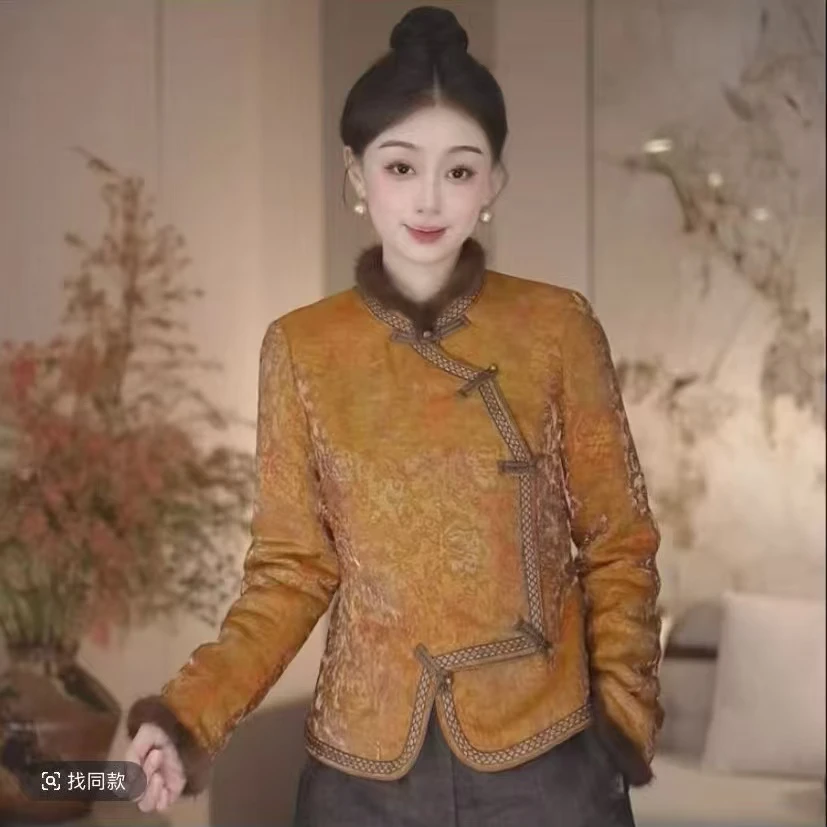 马上有钱｜老钱风新中式国风提花加绒加厚绵羊绒外套-5604--艾希