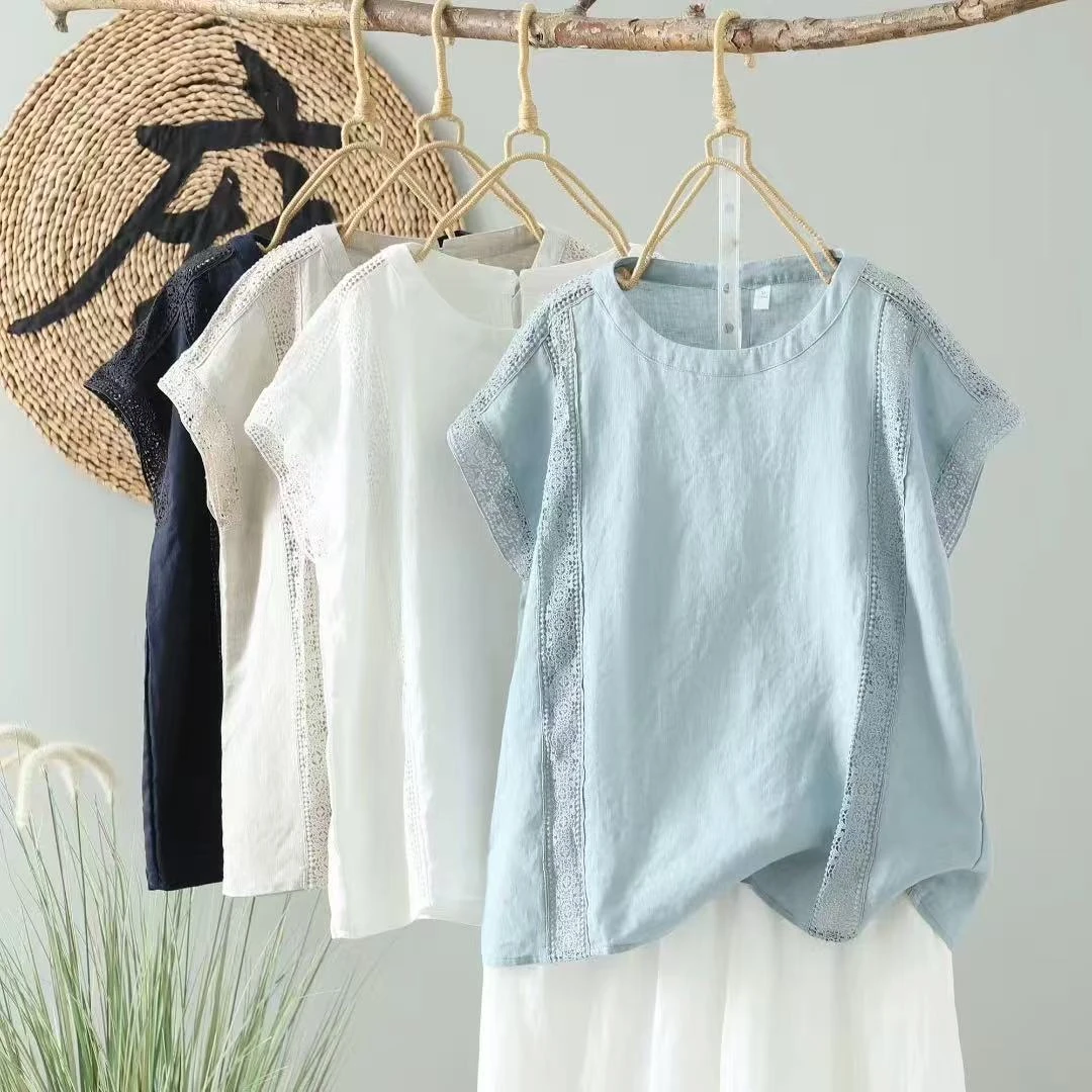 【木刻木木镂空】100亚麻套头镂空刺绣亚麻衬衫显瘦时尚舒适