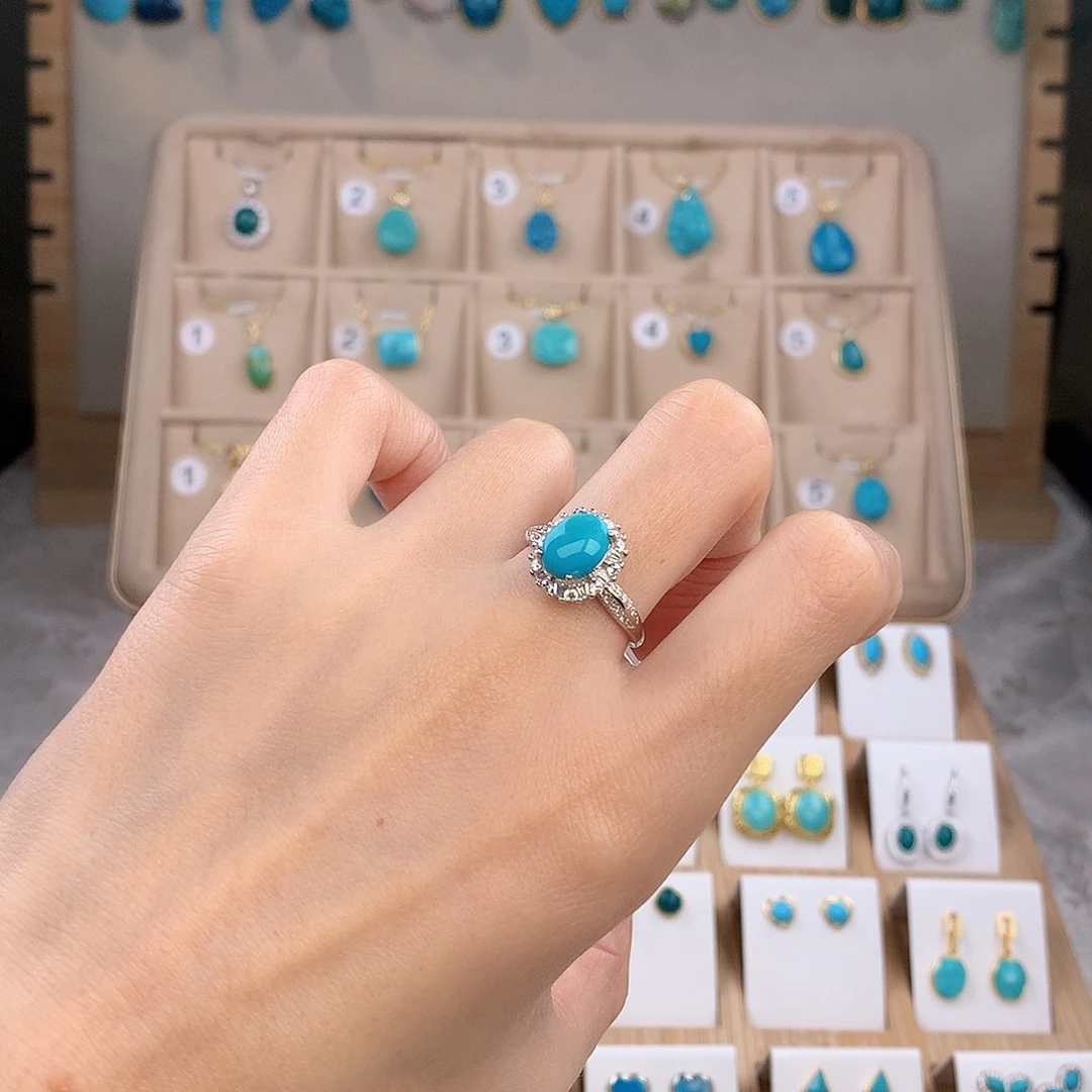 绿松石银S925镶嵌戒指