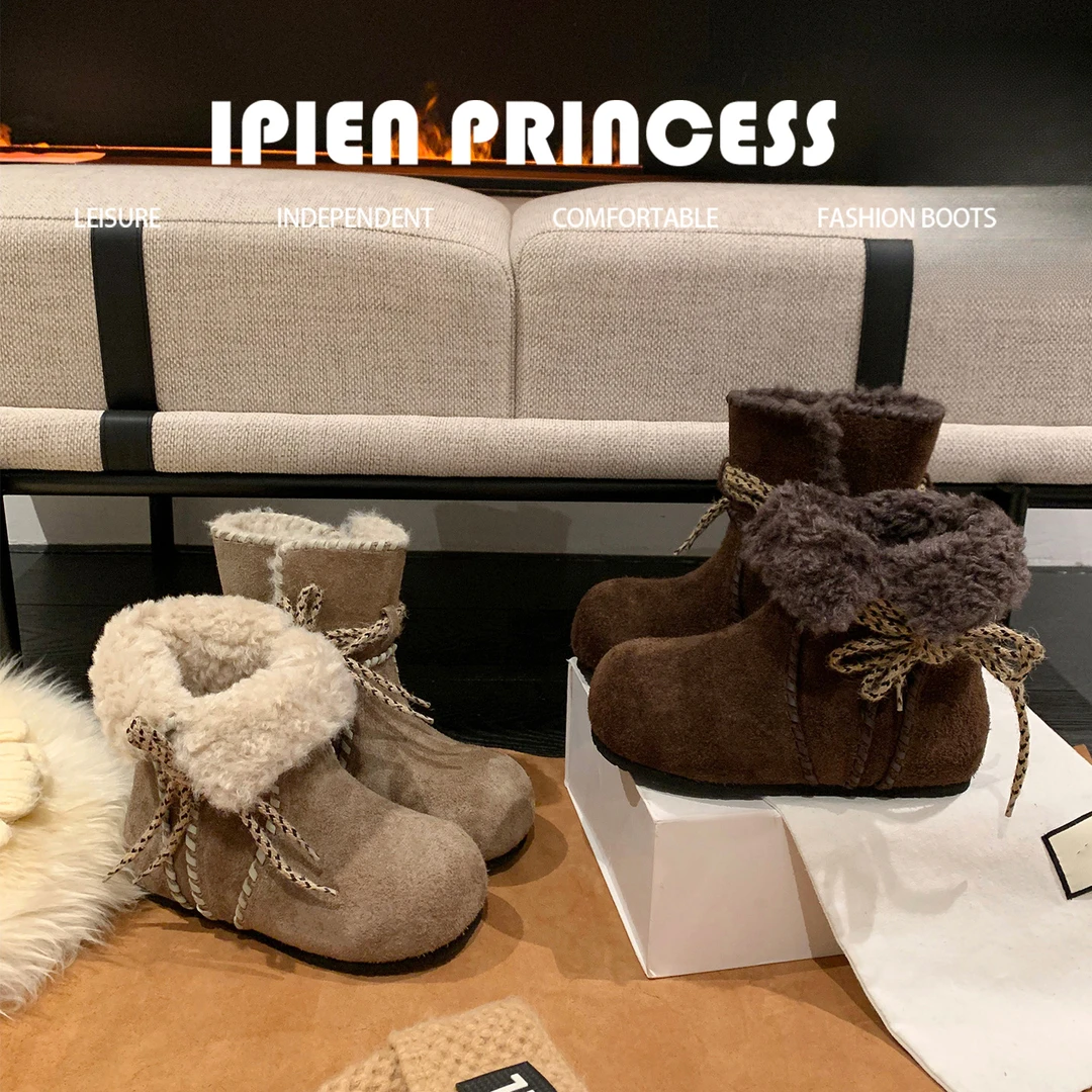 休闲加绒雪地短靴女2025冬季新款保暖防滑厚底3cm加绒加厚懒人鞋