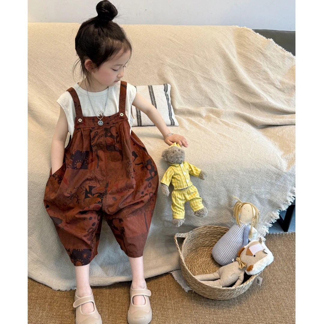 儿童夏款背带裤套装男童休闲t恤宽松背带裤女童夏季两件套FT020