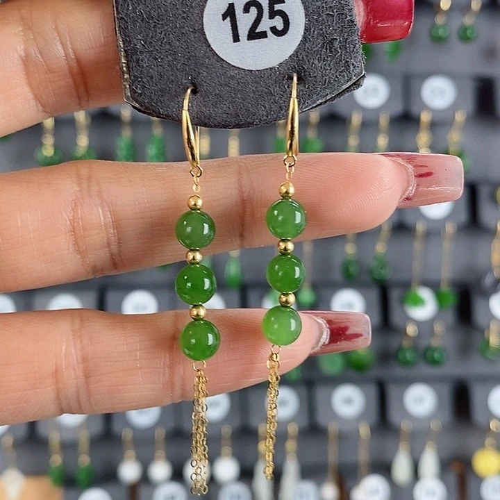 和田玉耳饰18K金镶嵌