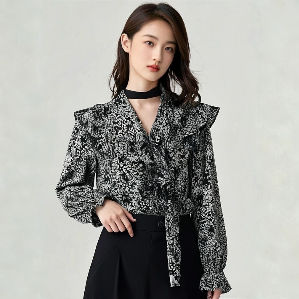 8053 女士飘带衬衣