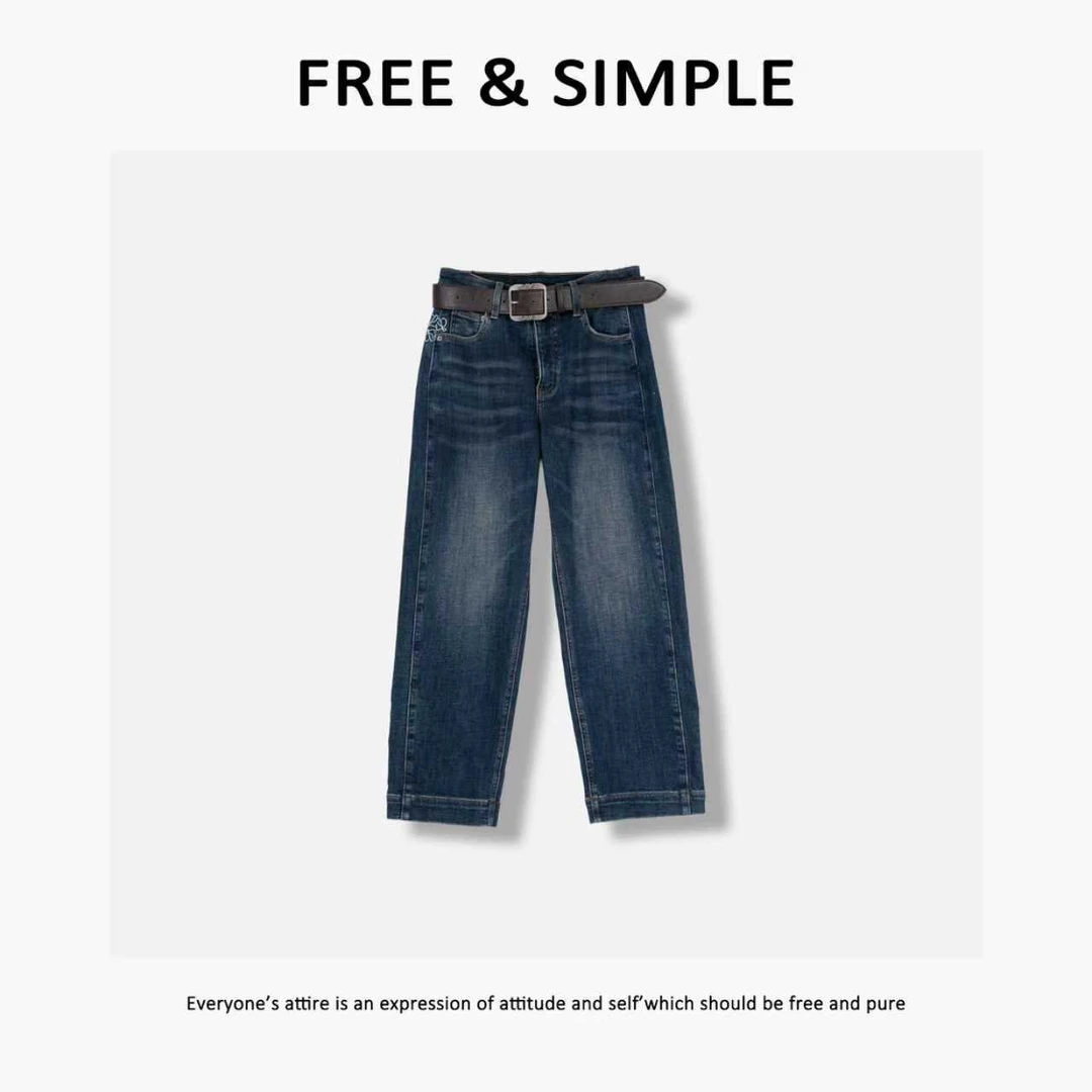 Free&Simple‘牛仔先行者’早秋款韩系感极简风法棍牛仔裤-52760