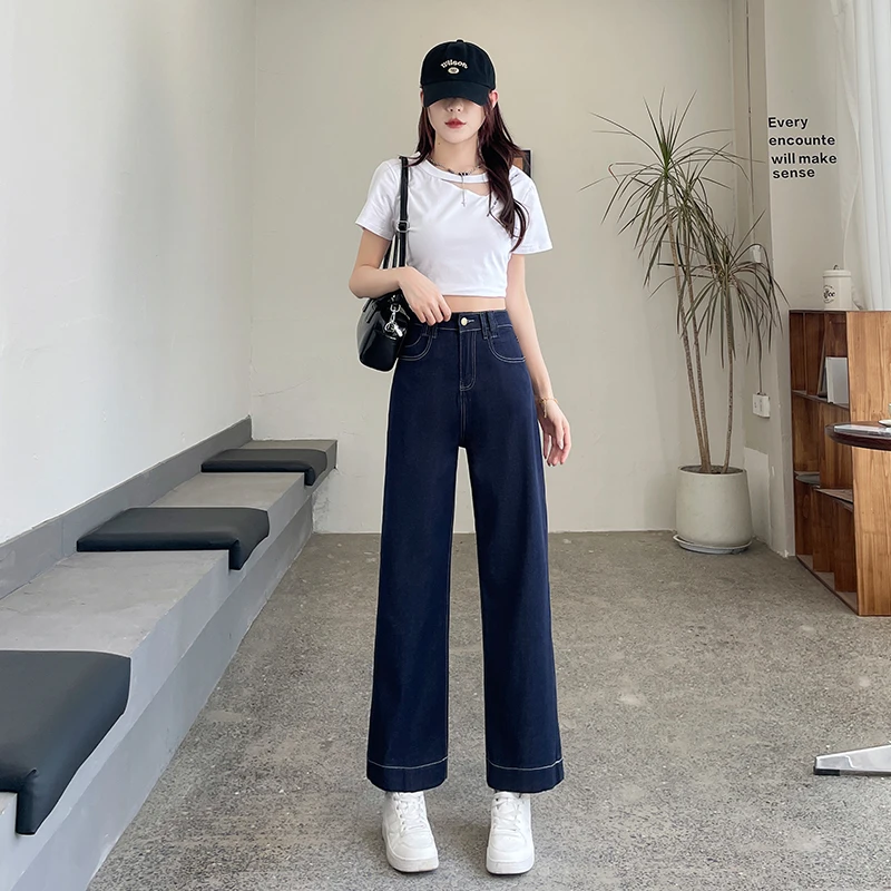 丹宁蓝牛仔裤女天丝新款春夏季薄款高腰显瘦宽松直筒九分阔腿裤子