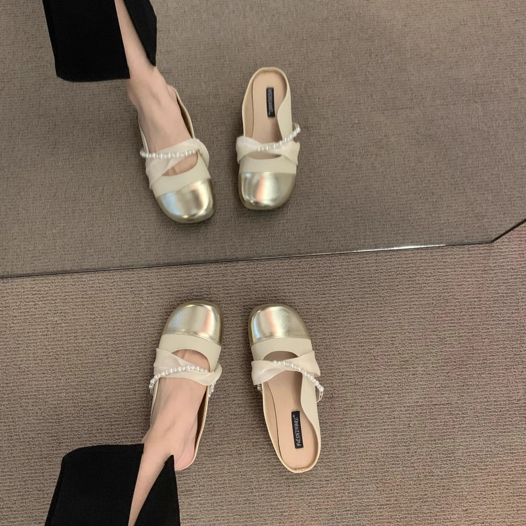 法式平底小香风包头半拖鞋女鞋子外穿2025新款春季晚风玛丽珍单鞋