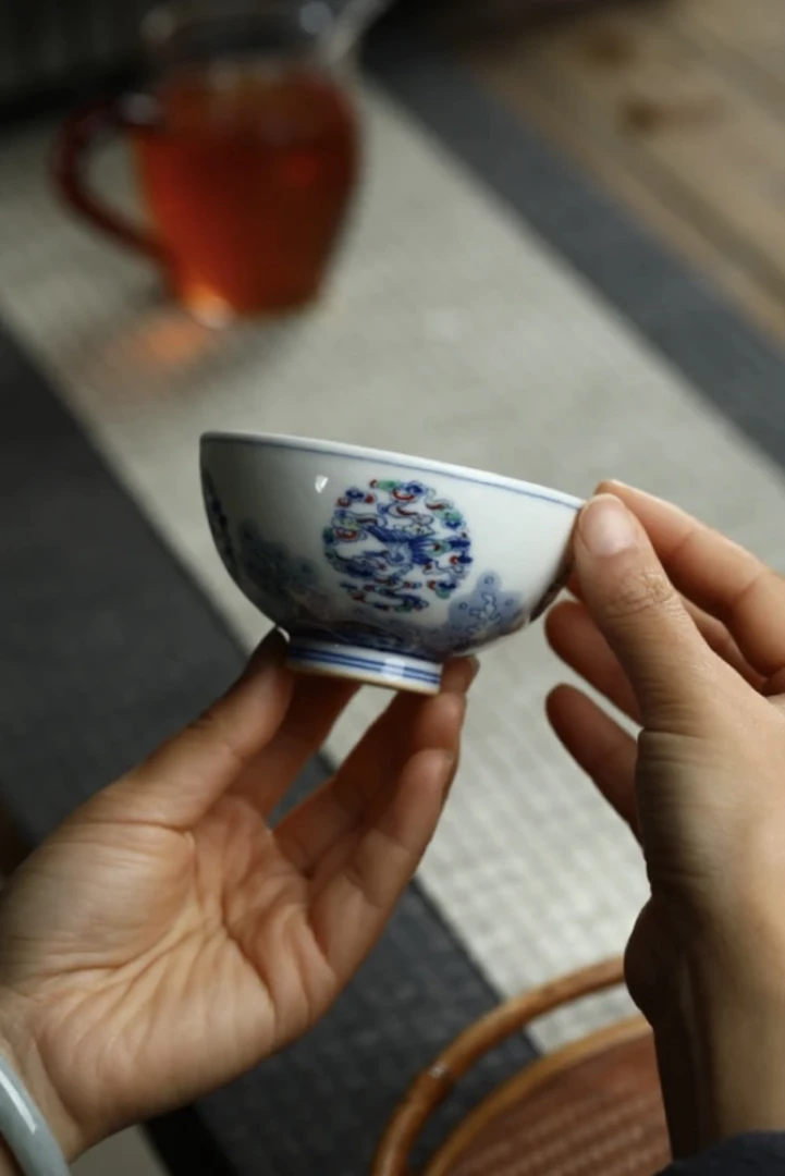 【斗彩团鹤杯】涂杏花窑 主人杯