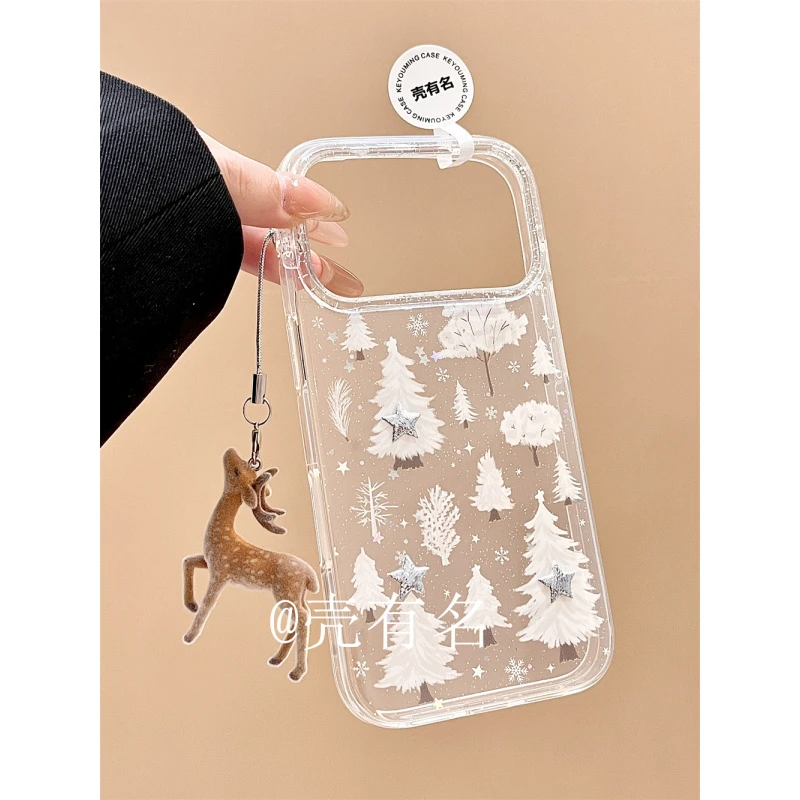 冬日白圣诞树立体星星小麋鹿挂件适用苹果17手机壳iPhone16/15/14