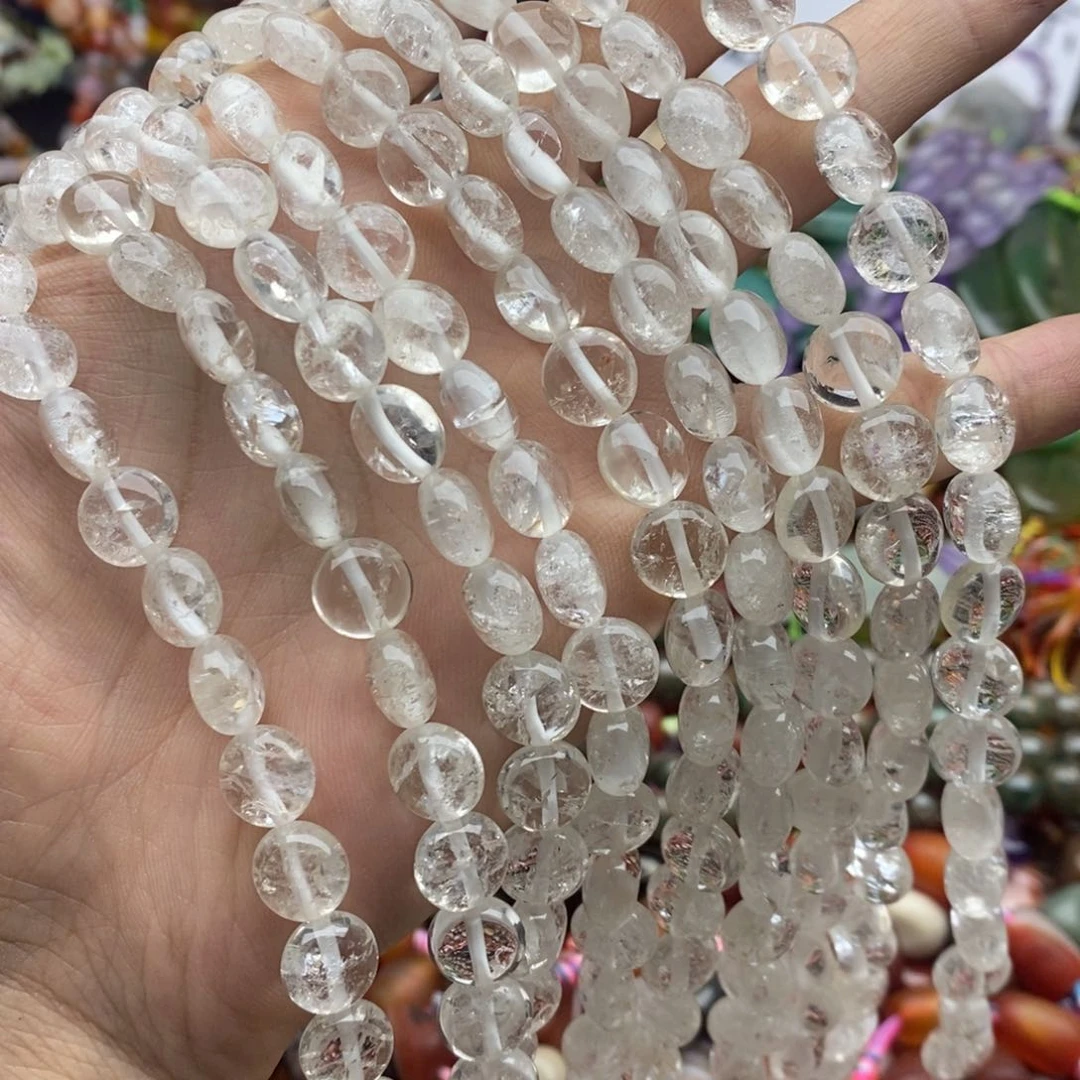 玛瑙/玉髓未镶嵌珠宝半成品一条天然6×10白水晶圆饼