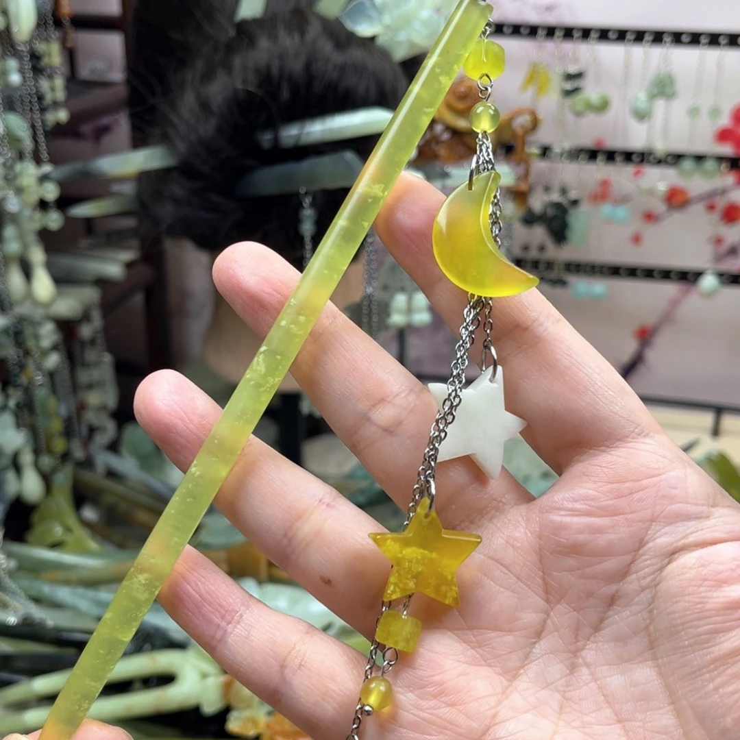 岫玉未镶嵌发饰长度18.5厘米左右