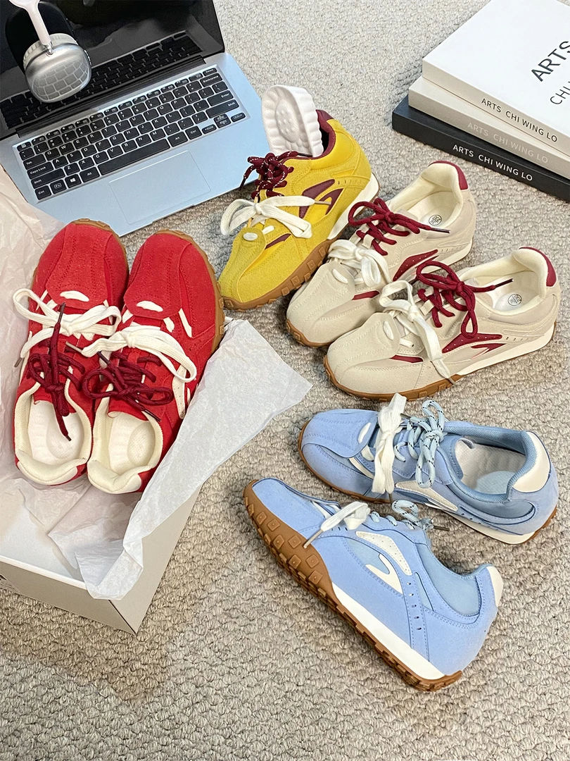 【平底内增高】韩系百搭德训鞋女2025春新款小白鞋厚底运动阿甘鞋