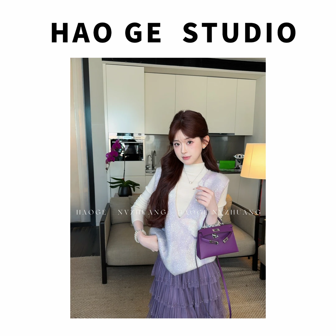 浩哥严选●紫黛蝴蝶HGQ5MY3319A毛衣预时尚小众轻奢无袖V领设计款