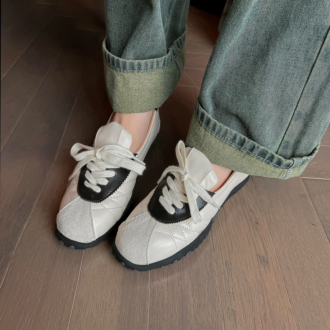 Sheriley77小众百搭机能风芭蕾单鞋时尚秋单鞋拼色圆头女鞋系带