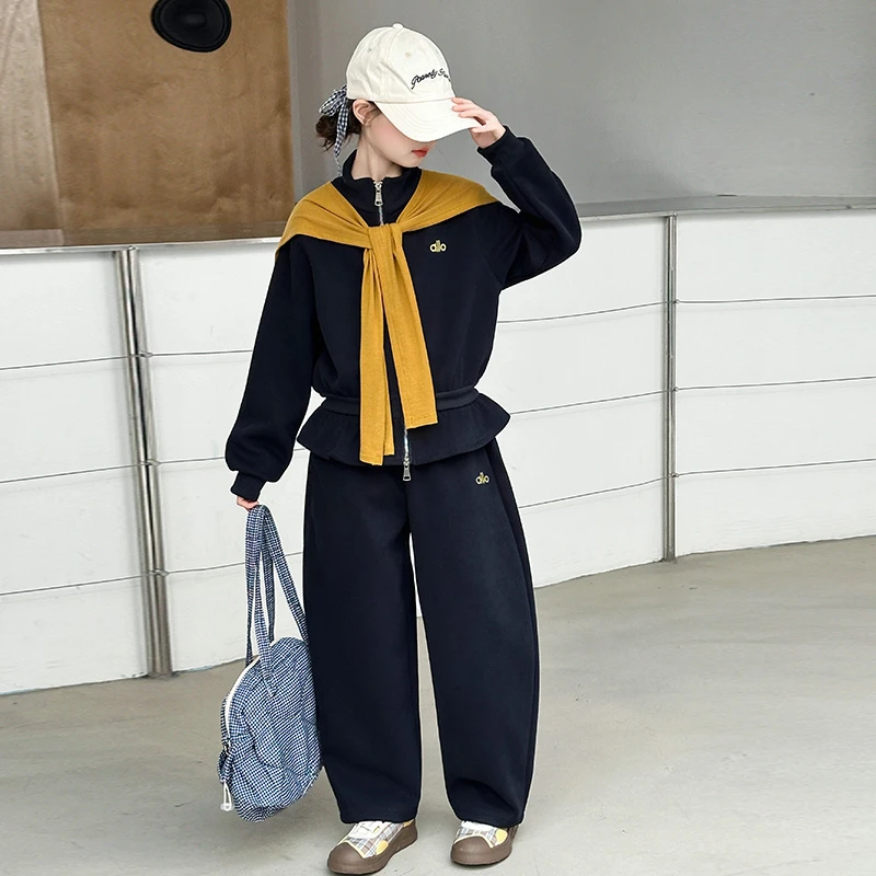 女童套装春秋装2025新款洋气儿童披肩卫衣大童秋季阔腿裤两件套