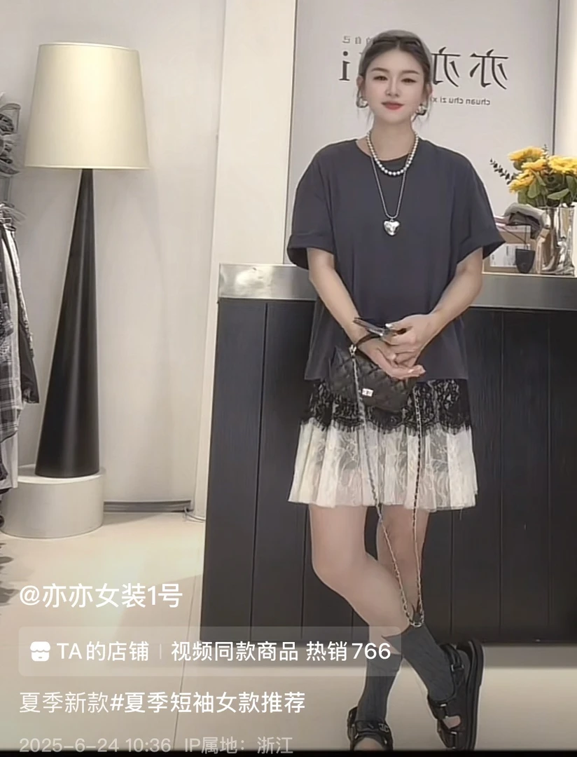 美式复古网纱拼接T恤连衣裙