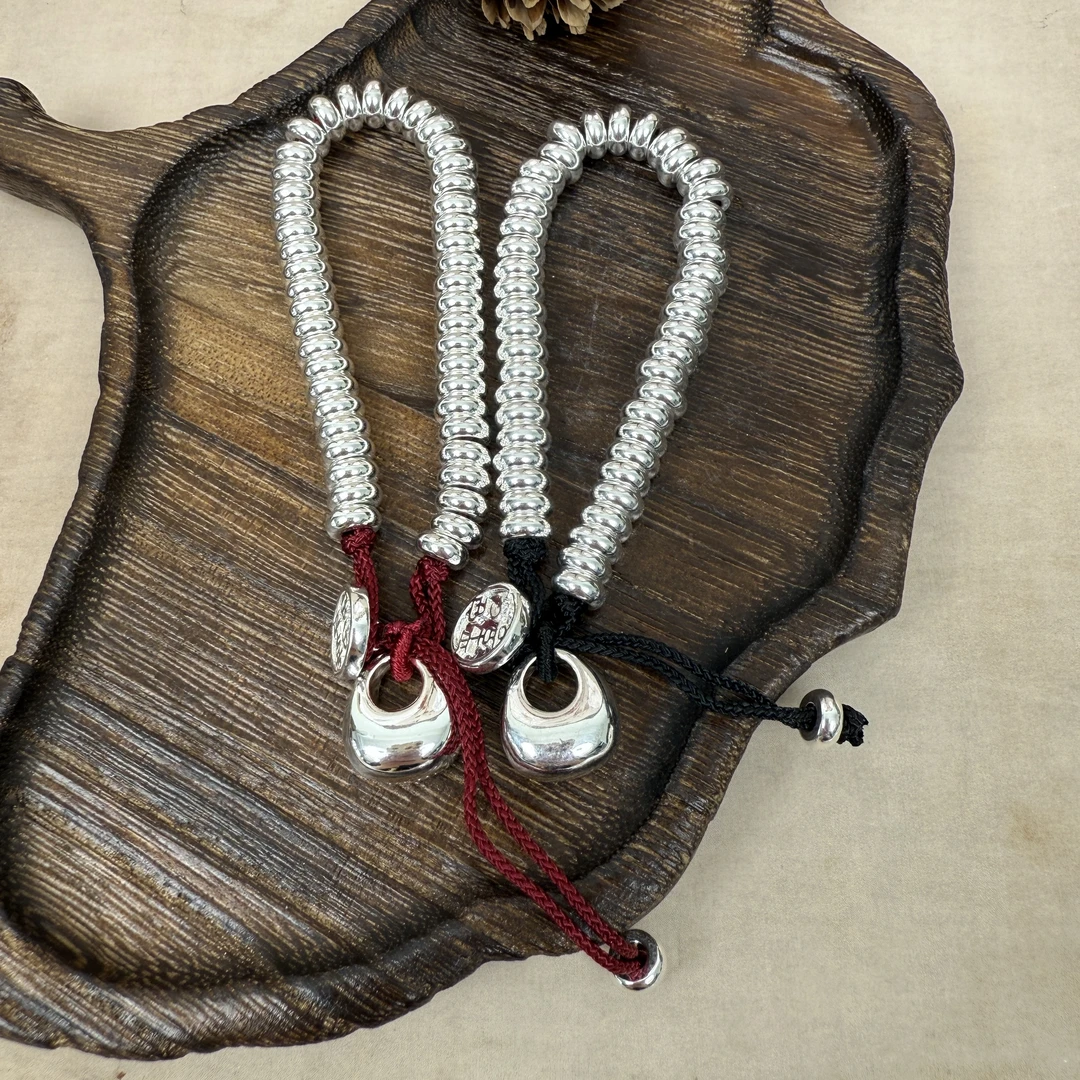 足银手链 腰缠万贯算盘珠红黑手工编织手链