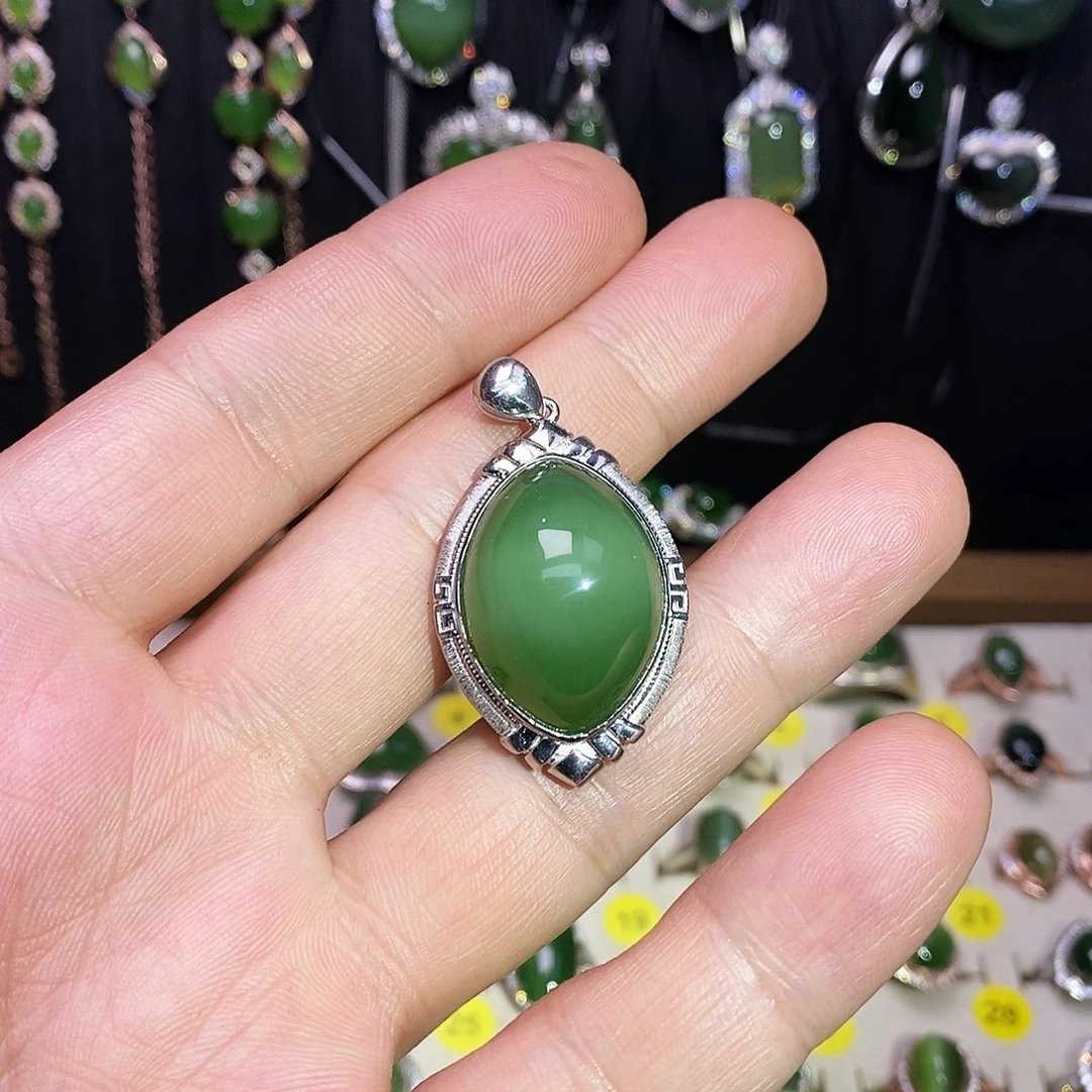 和田玉（碧玉）银S925镶嵌颈饰