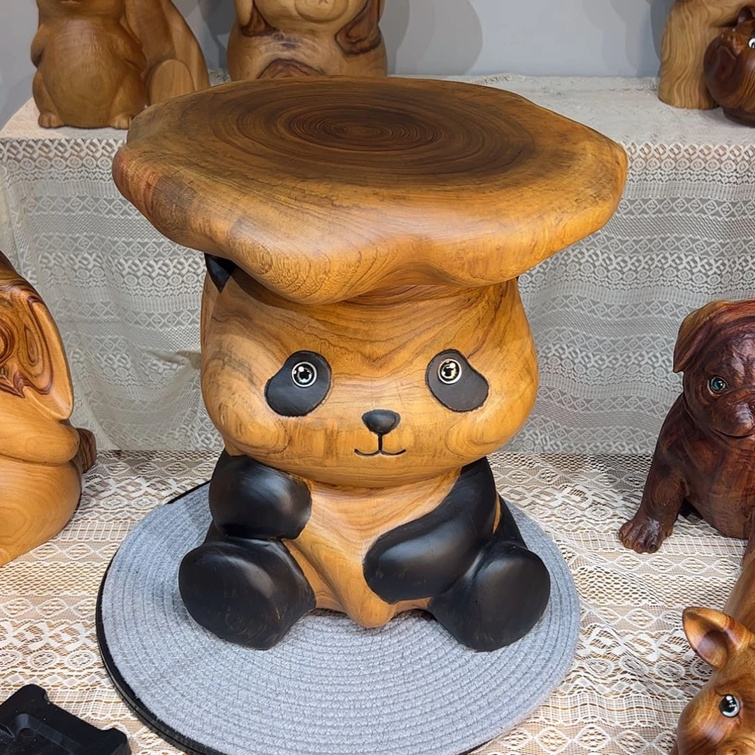 *****香樟木动物坐凳摆件