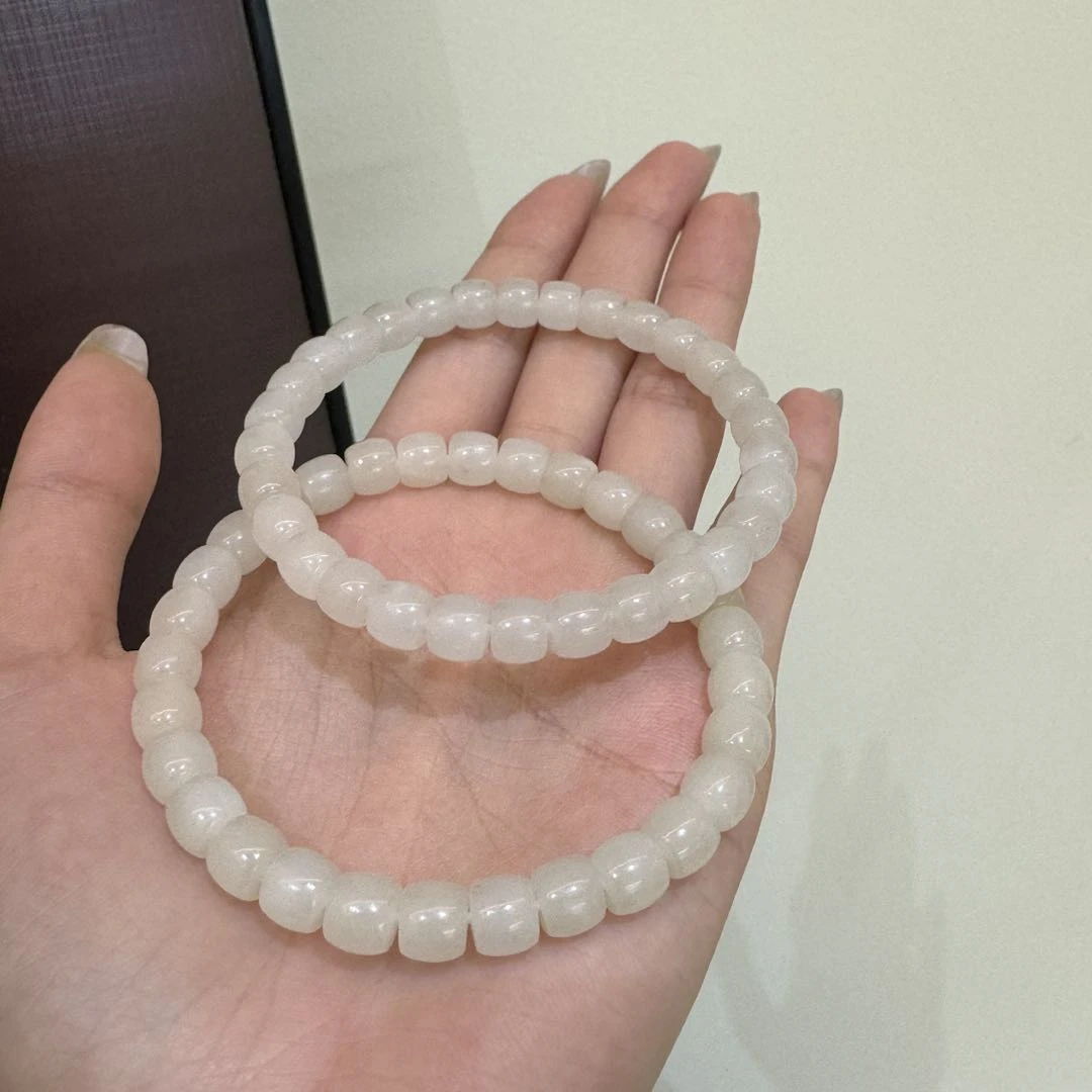 星俊|和田玉老型珠单圈手串尺寸约6*5mm【多样性发一件 】9-2JH71X2