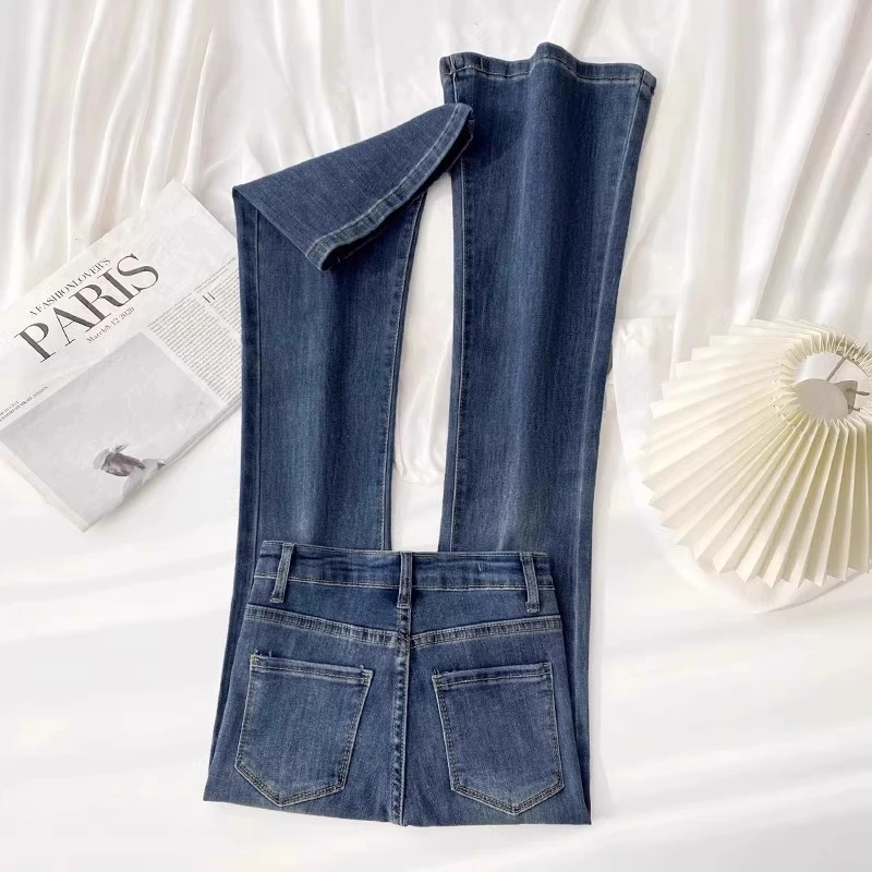 复古微喇牛仔裤女夏季2025新款春秋弹力修身显瘦拖地马蹄喇叭裤子