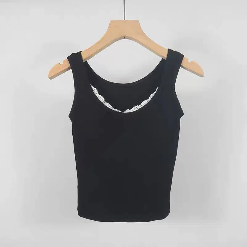 WTT-3111 可外穿蕾丝拼接性感吊带背心女带胸垫内搭美背修身显瘦