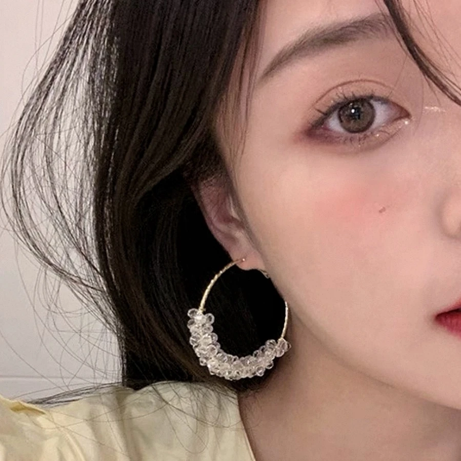 合金仿水晶耳饰 【浠儿家】超仙水晶圆圈耳环女高级感个性透明耳圈