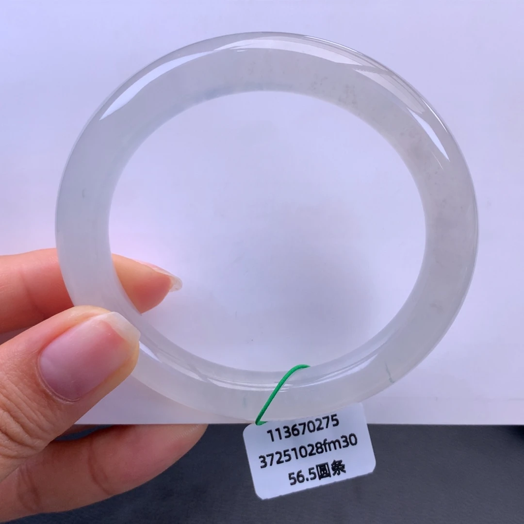 翡翠未镶嵌手镯白冰圆条手镯