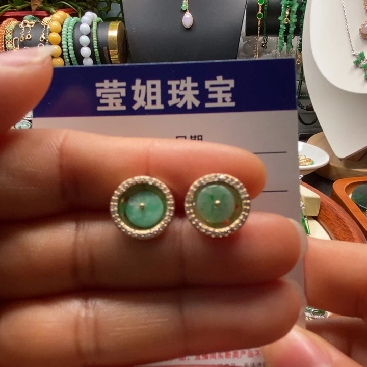 合金翡翠耳饰冰绿耳钉