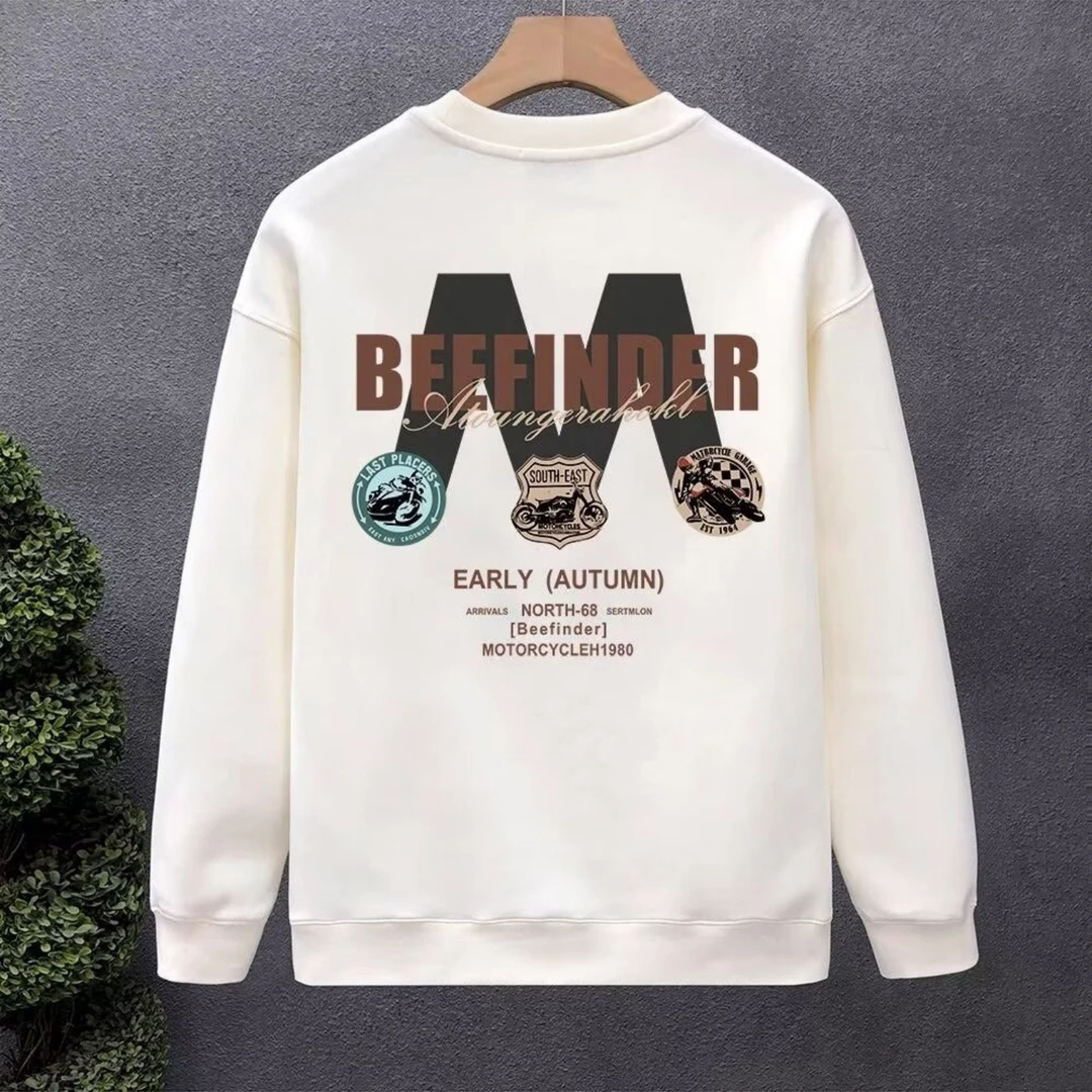 秋冬季潮牌时尚宽松男士卫衣高街休闲加绒上衣圆领套头长袖打底衫