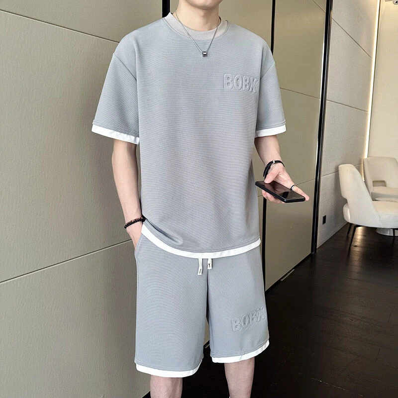 【高品质 冰丝套装】男士套装夏季休闲百搭潮流运动短裤短袖T830  A