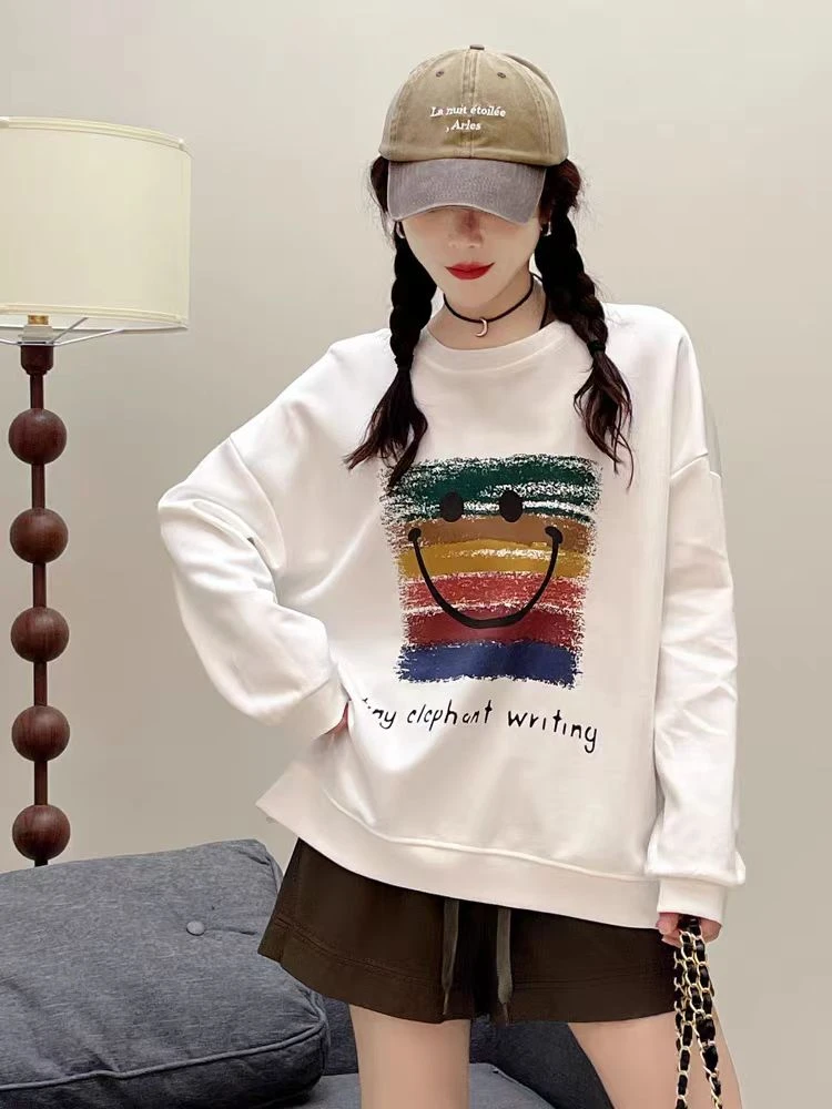 2025笑脸卫衣女秋季新款时尚简约个性潮流带圆领宽松休闲百搭长袖