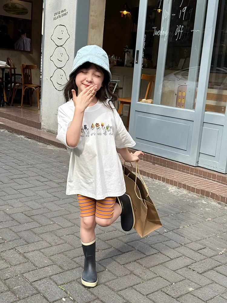 【现货已开价】夏季韩版儿童短袖女童休闲宽松可爱白色T恤25C124