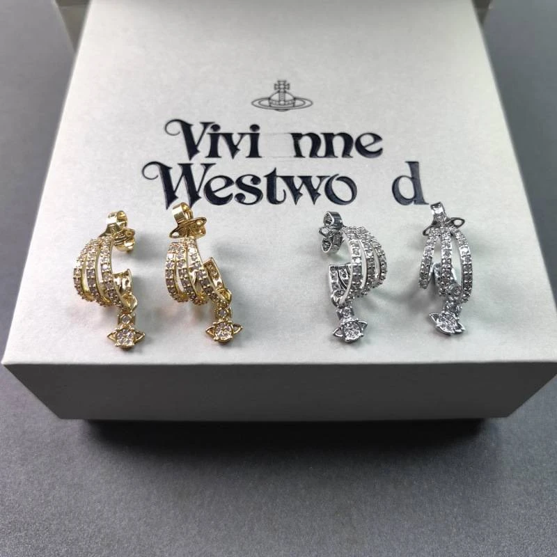 合金锆石耳饰 高版本西太后满钻三层半开口土星不规则圆圈耳饰