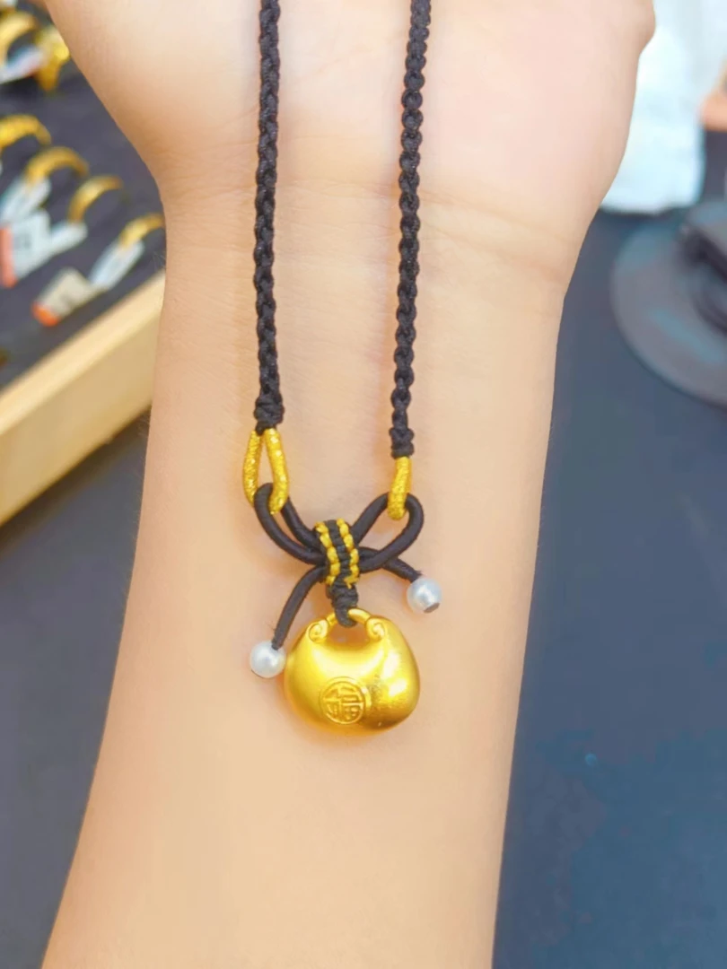 吊坠足银 足银小胖福平安锁吊坠编织古法精美