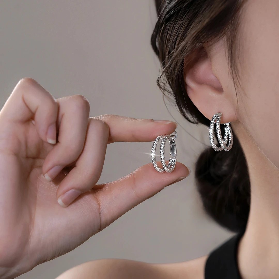 合金耳饰 999银针碎银耳圈小众耳钉女时尚个性轻奢气质耳环高级感