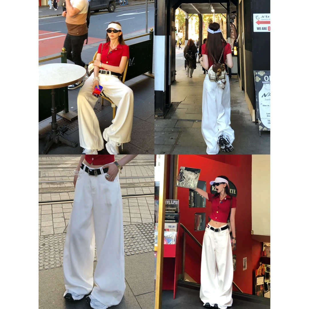 LI 婉君【天丝三防裤】夏季美式bf慵懒风阔腿休闲牛仔裤LWJ25A1K804