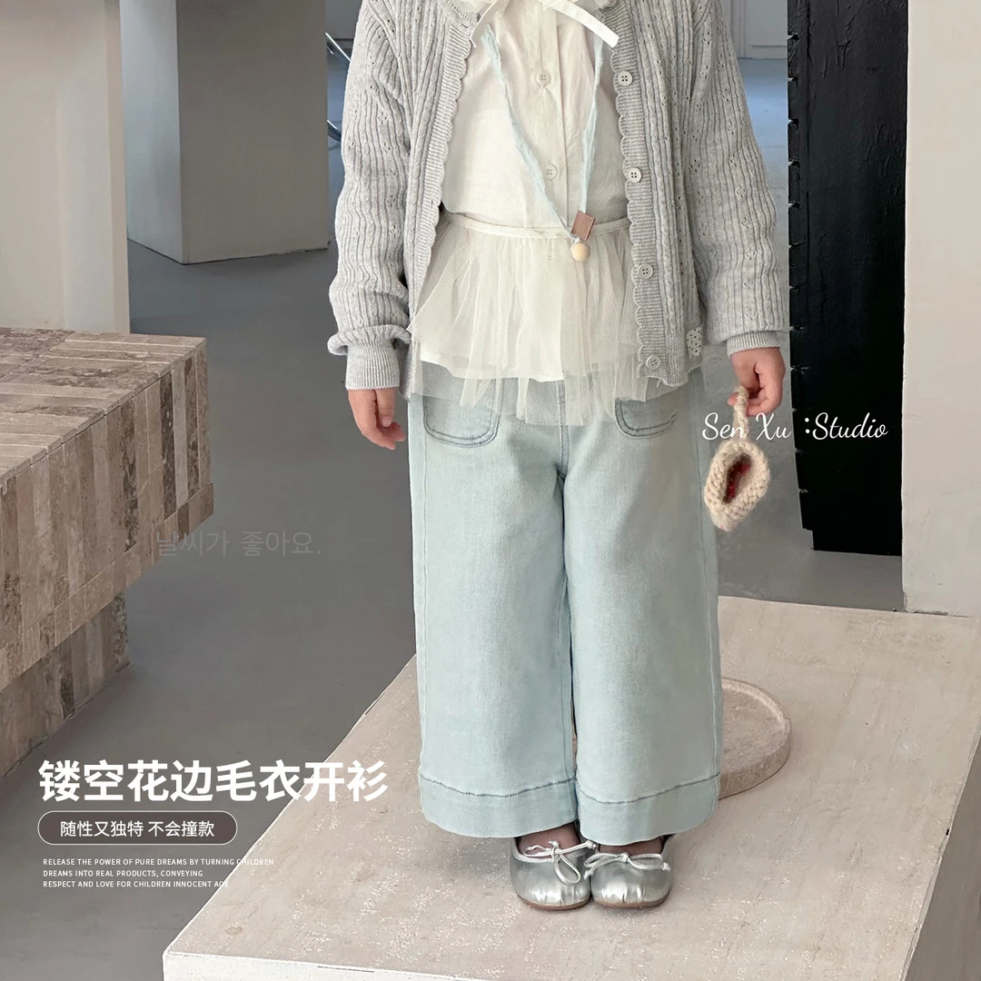 【森许】春季女童花边阔腿牛仔裤-447