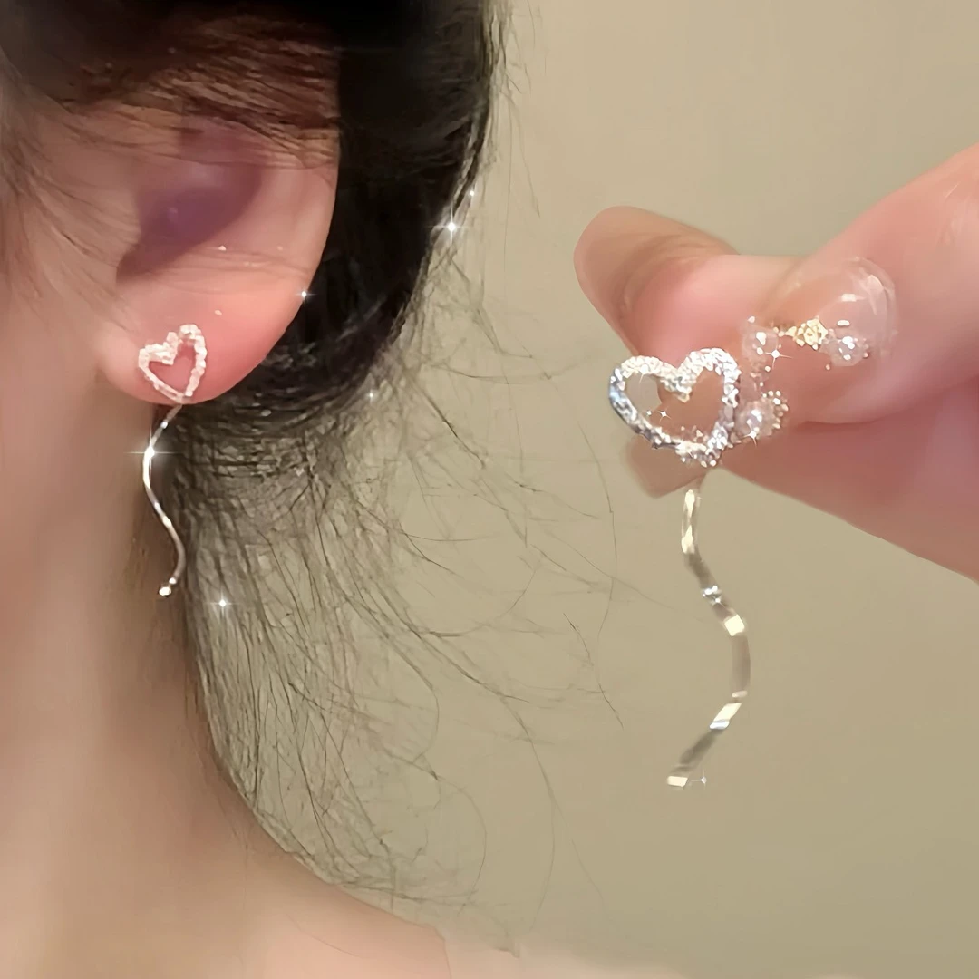 SAPTEFAMOU 铜合金耳饰 磨砂爱心耳线女甜美简约蚊香盘无耳洞耳夹