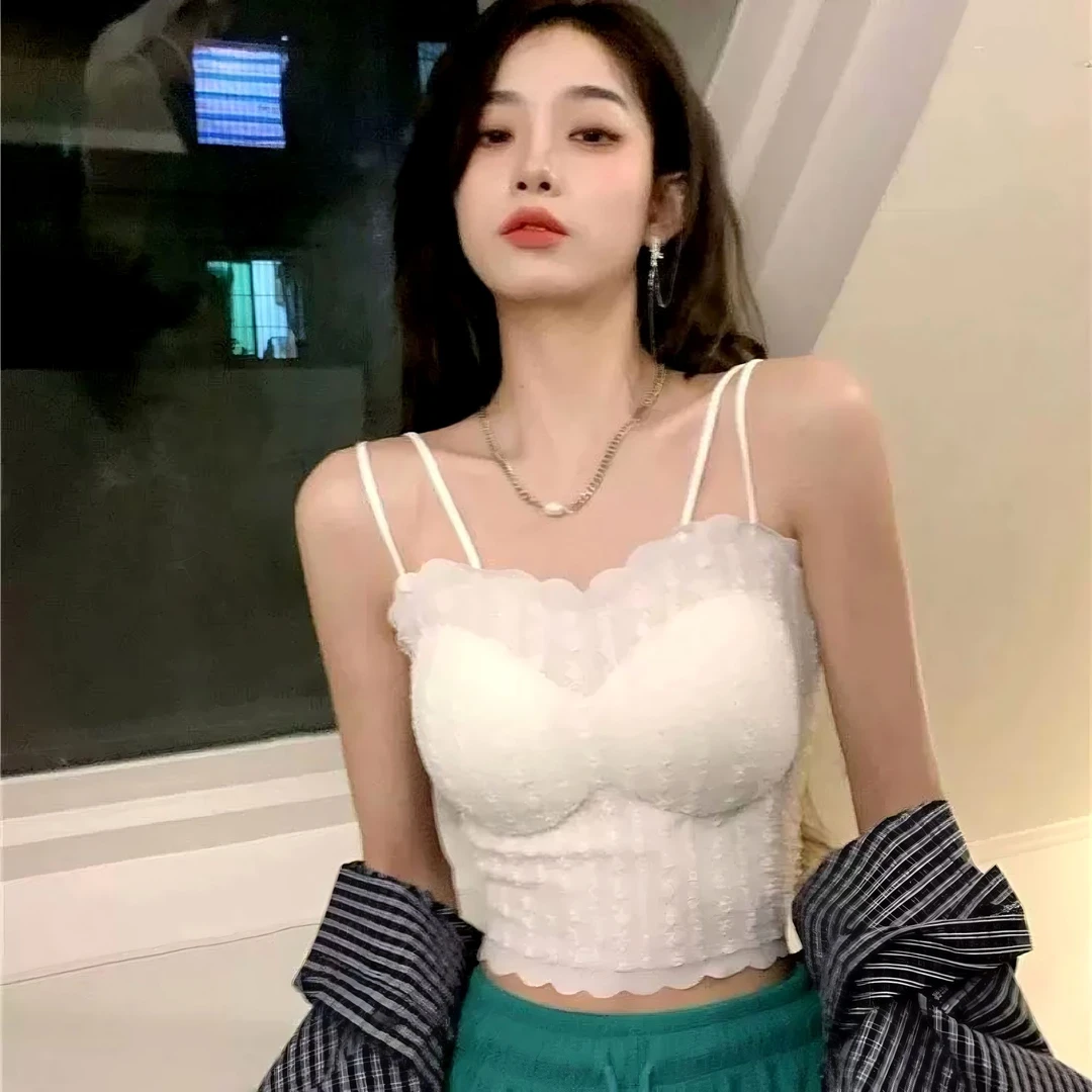 黑白吊带背心带胸垫内衣花边网红款内搭百搭美背外穿女美背