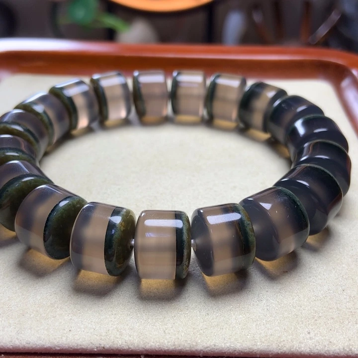 玛瑙/玉髓手串未镶嵌冰底绿纱聚宝盆直切